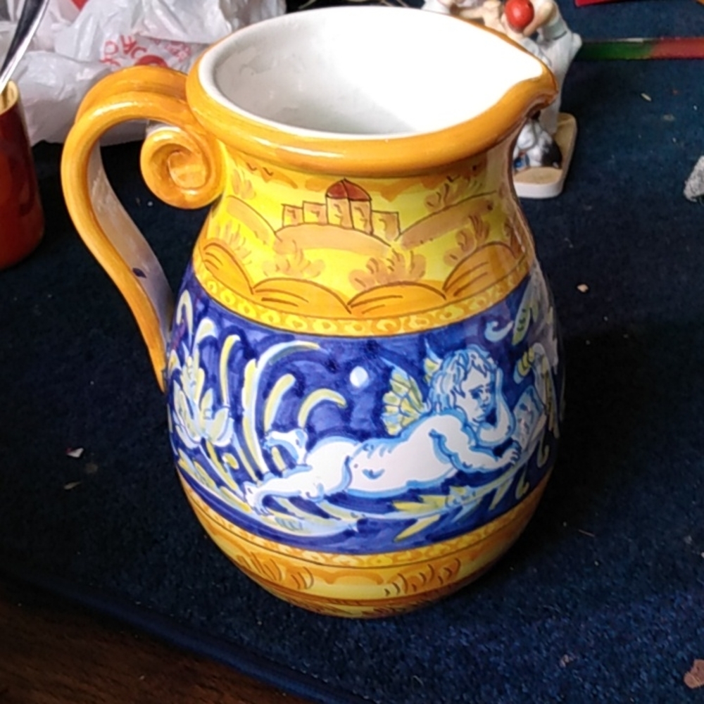Handcrafted & painted made in Italy ceramic pitcher